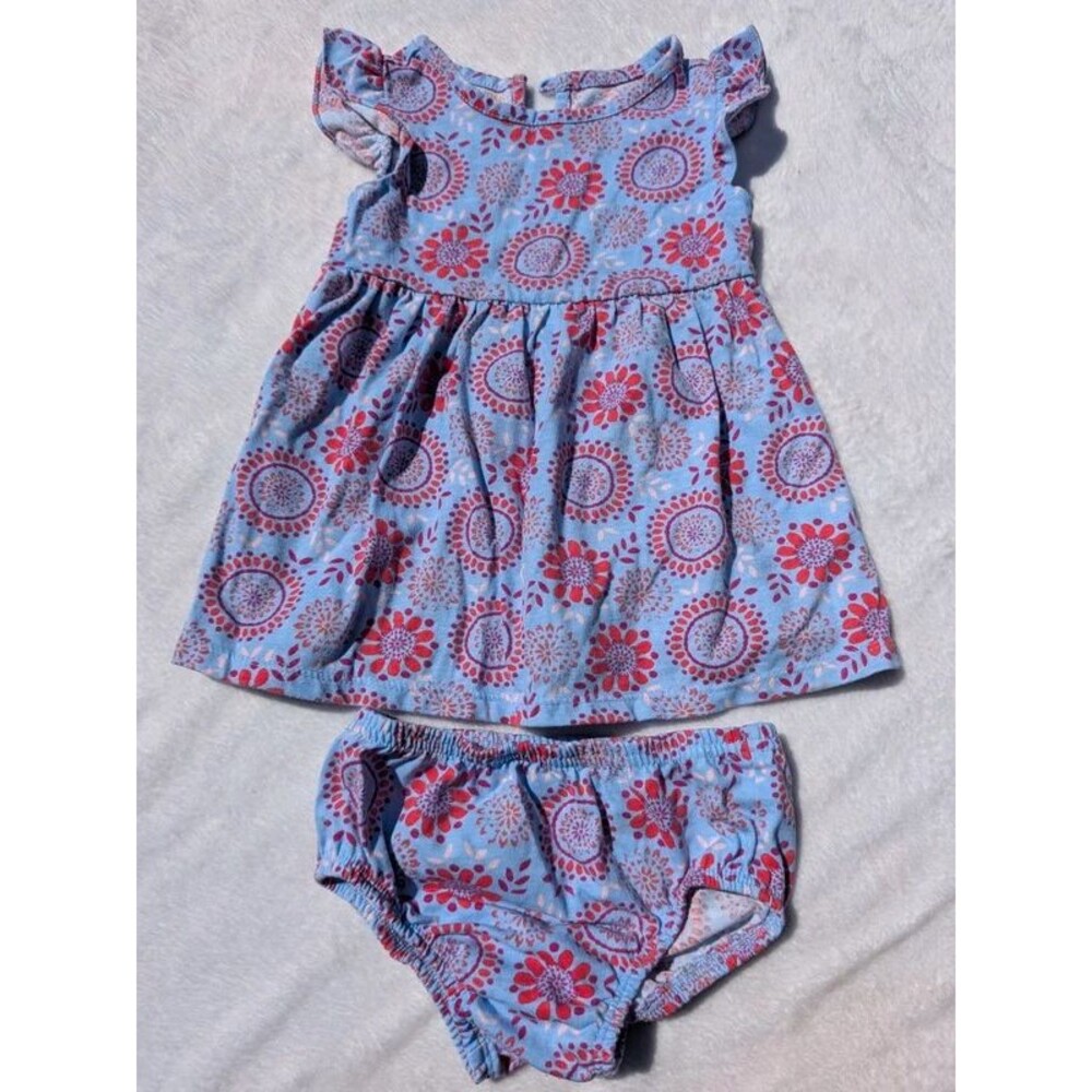 Toughskins Baby Girl Floral Dress & Bloomers Set 18 Months Blue Pink